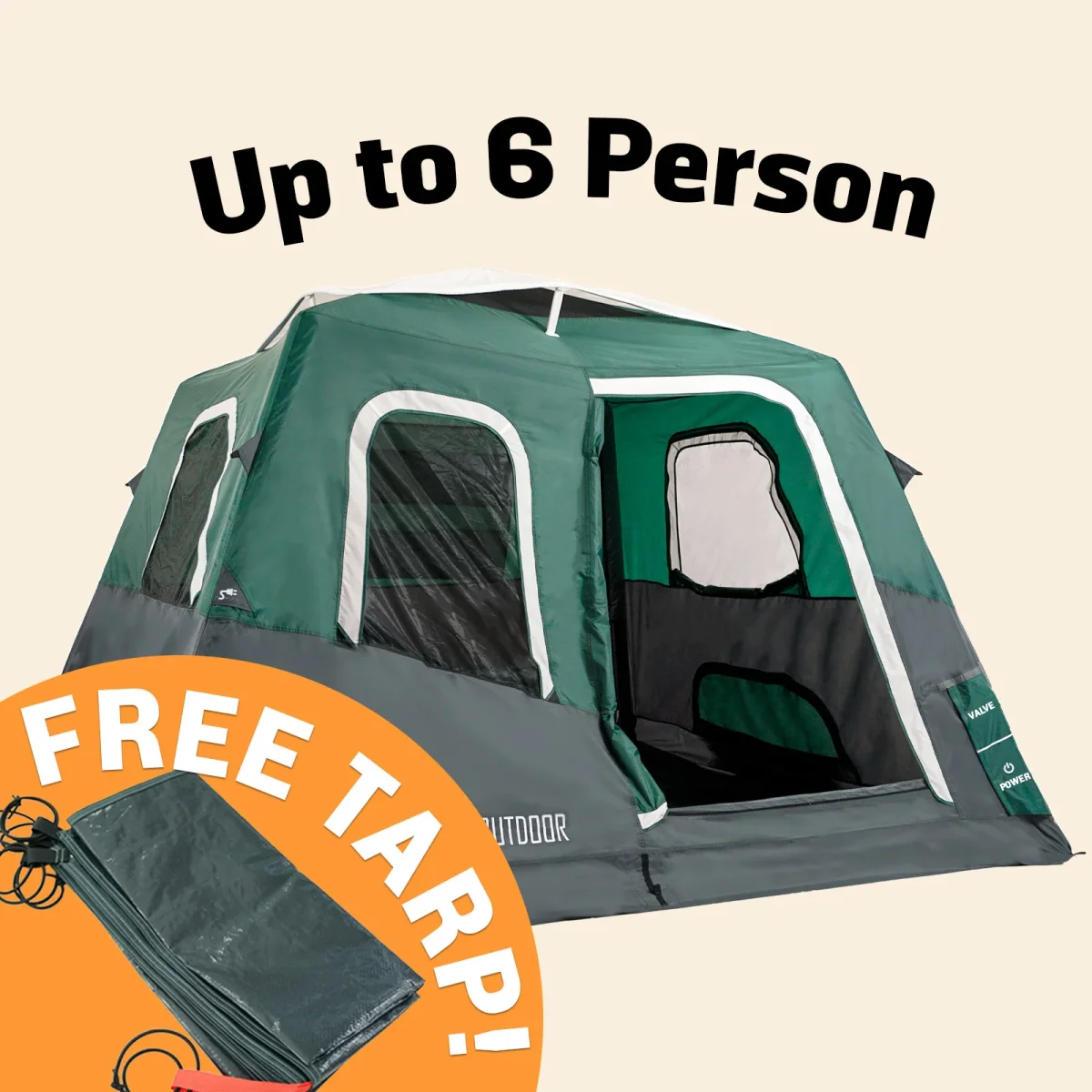 Large-Sized 2-Step Cabin Tent + FREE Camping Tarp (Up To 6 Person, UK) – Image 2