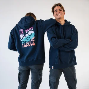 Hoodie coton bio Un Vent Feroce - Bleu marine