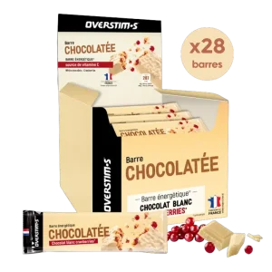 CARTON DE 28 BARRES ENERGETIQUES CHOCOLATEES OVERSTIMS CHOCOLAT BLANC CRANBERRIES