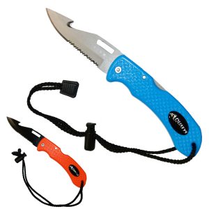 Couteaux pliant AQUATYS inox noir avec dragonne.