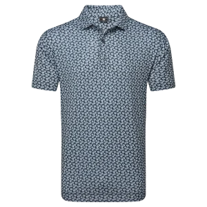 Footjoy, Homme, Polo en fil d’Ecosse Florale, Blanc / Marine