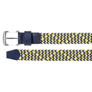 Footjoy, Homme, Ceinture Tressée, Marine / Blanc / Jaune