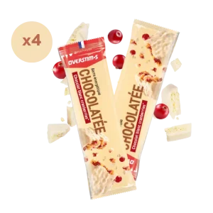 LOT DE 4 BARRES ENERGETIQUES CHOCOLATEES OVERSTIMS CHOCOLAT BLANC CRANBERRIES
