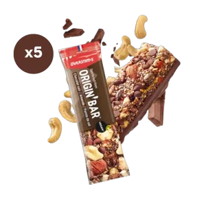 LOT DE 5 BARRES ENERGETIQUES OVERSTIMS ORIGIN VEGAN ET SANS GLUTEN CHOCOLAT NOIR AMANDE