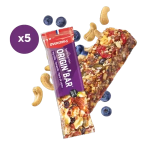 LOT DE 5 BARRES ENERGETIQUES OVERSTIMS ORIGIN VEGAN ET SANS GLUTEN MYRTILLE AMANDE CAJOU